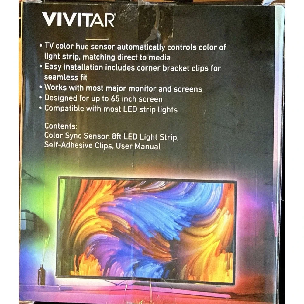 Vivitar‎ RGB TV Sync 8ft LED Light Strip Kit w/ Light Sensor, USB Powered